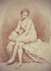 Louis Jean Francois Lagrenee - Jeune fille nue assise sur un lit vue de face regardant a terre